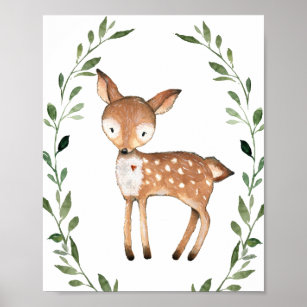 Greenery Deer Woodland Animals Nursery Wall Art Poster