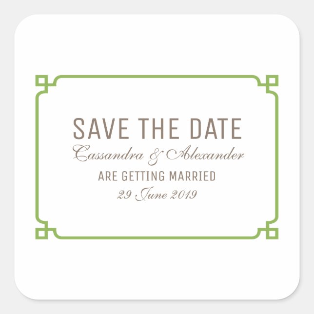 Greenery Deko Chic Save the Date Quadratischer Aufkleber (Vorderseite)
