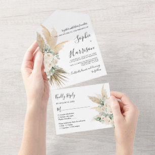 Greenery Desert Boho Pampas Grass Wedding All In One Einladung