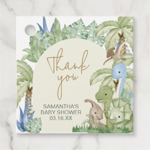 Greenery Dinosaur Baby Shower Square Geschenkanhänger