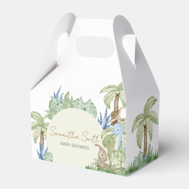 Greenery Dinosaur Babydusche Geschenkschachtel (Vorderseite)