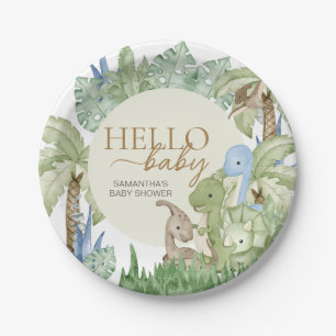 Greenery Dinosaur Babydusche Pappteller