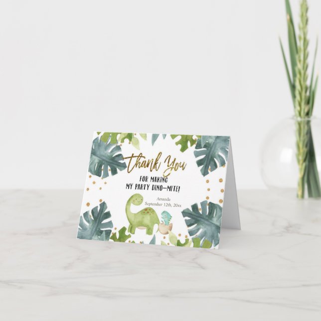 Greenery Dinosaur Falted Danke Karte (Vorderseite)