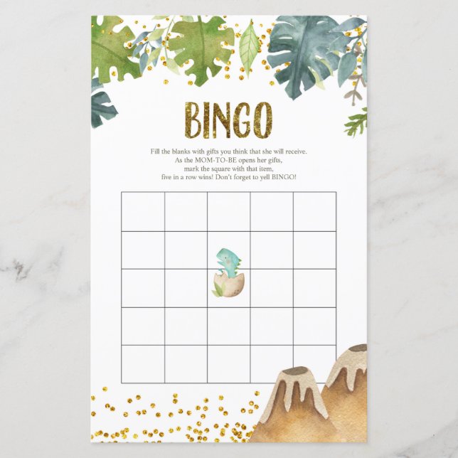 Greenery Dinosaur Watercolor Bingo Game (Vorderseite)