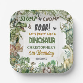 Greenery Dinosaurs Jurassic Boy Birthday Party Pappteller