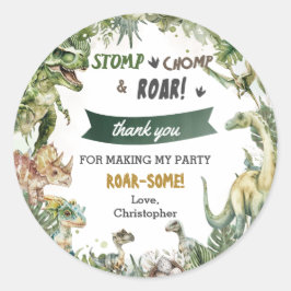Greenery Dinosaurs Jurassic Boy Birthday Runder Aufkleber