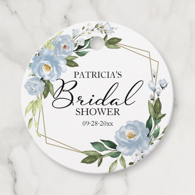 Greenery Dusty Blue Floral Geometric Brautparty Geschenkanhänger (Vorderseite)