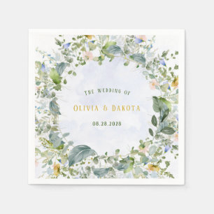 Greenery Dusty Blue Watercolor Wildblumen Hochzeit Serviette