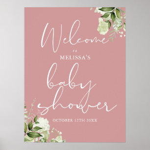 Greenery Dusty Rose Babydusche Begrüßungszeichen Poster