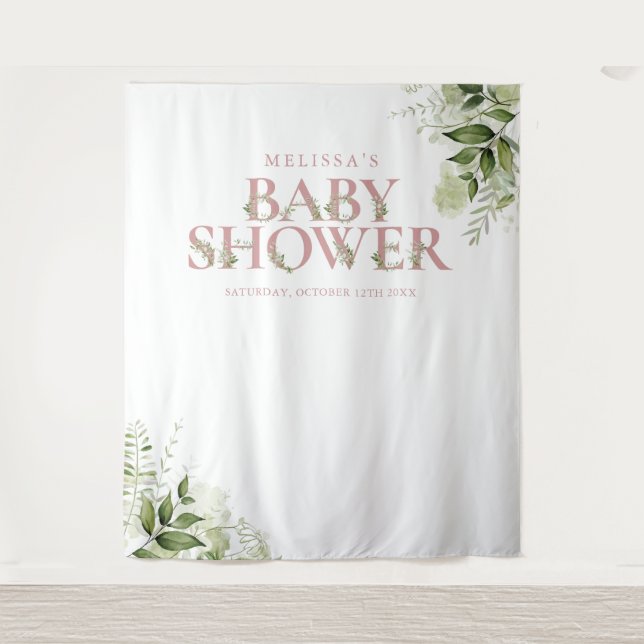 Greenery Dusty Rose Babydusche Foto Hintergrund Wandteppich (Vorderseite)