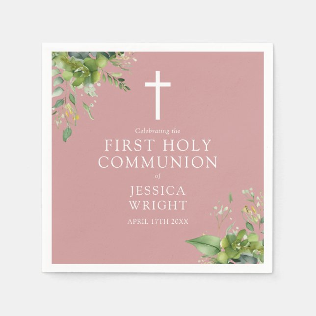 Greenery Dusty Rose Pink Erste Heilige Kommune Serviette (Vorderseite)