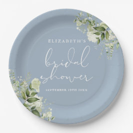 Greenery Elegant Floral Dusty Blue Brautparty Pappteller