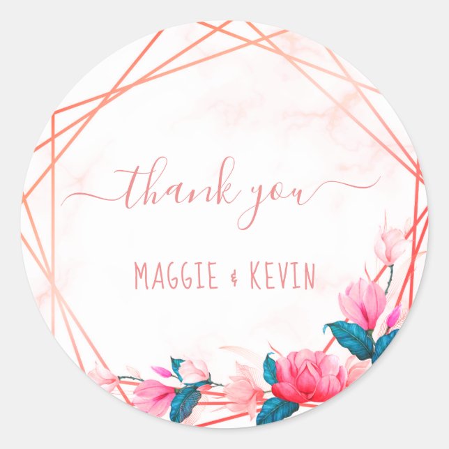 Greenery Elegant Rose Gold Geometric Frame Classic Runder Aufkleber (Vorderseite)