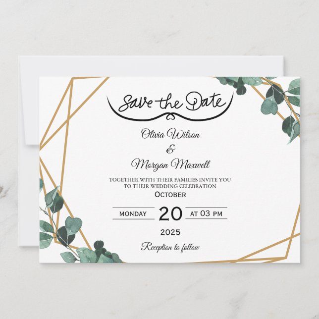 Greenery Elegant Save The Date Invitation Einladung (Vorderseite)