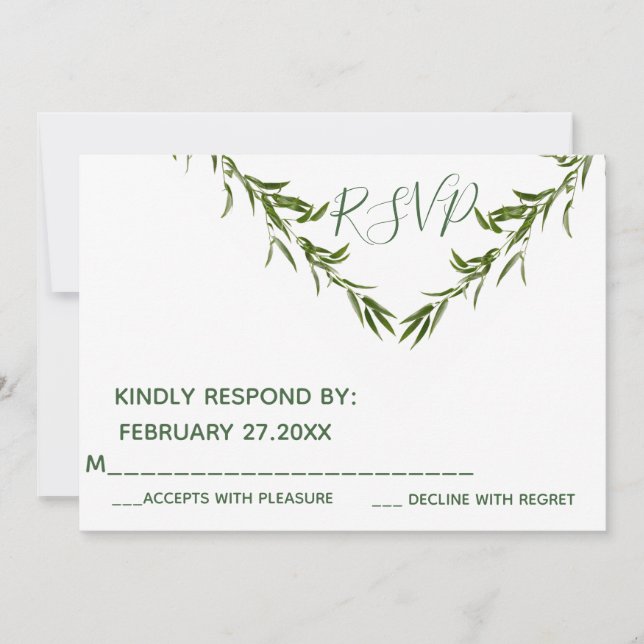 Greenery elegante geometrische Blätter Zweig RSPV Einladung (Vorderseite)