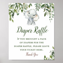Greenery Elephant Diaper Raffle Sign Poster