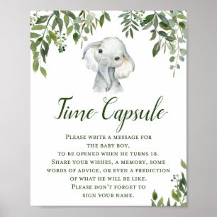 Greenery Elephant Time Capsule for BOY Sign Poster