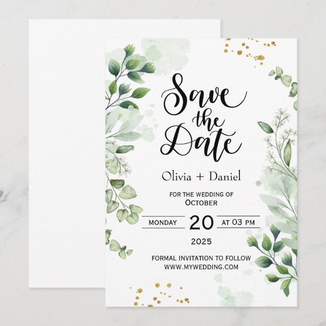 Greenery Elopement Wedding Date Invitation Einladung (Vorne/Hinten)