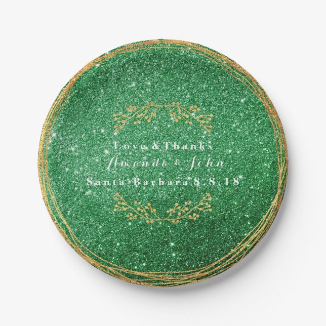Greenery Emerald Green Gold Floral Glitzer VIP Pappteller (Vorderseite)