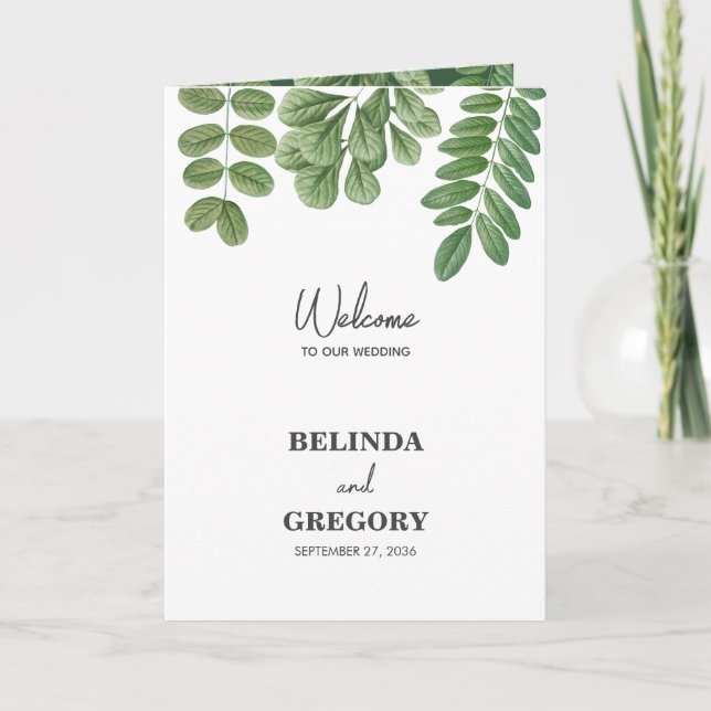 Greenery Emerald Green Wedding Order of Service Programm (Vorderseite)