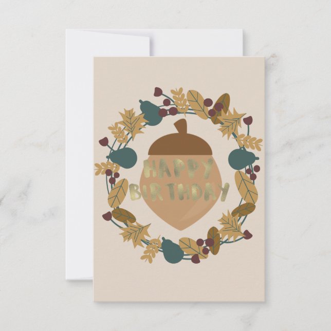 Greenery Erntedank Fall Birthday Gold Wreath Karte (Vorderseite)