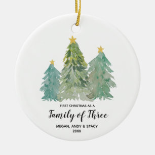 Greenery Erste Weihnacht als Familie von drei Keramik Ornament