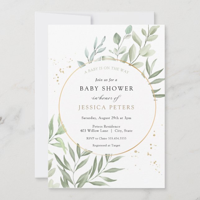 Greenery Eucalyptus Baby Shower Einladung (Vorderseite)