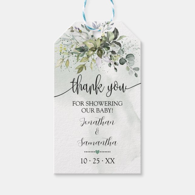 Greenery Eucalyptus Baby Shower Favor Tag Geschenkanhänger (Vorderseite)