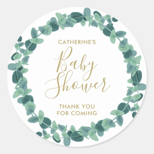 Greenery Eucalyptus Baby Shower Runder Aufkleber (Vorderseite)
