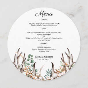 Greenery Eucalyptus Blätter Antler Boho Round Menu Menükarte