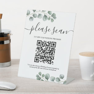 Greenery Eucalyptus Blätter Wedding Program QR Cod Sockelschild