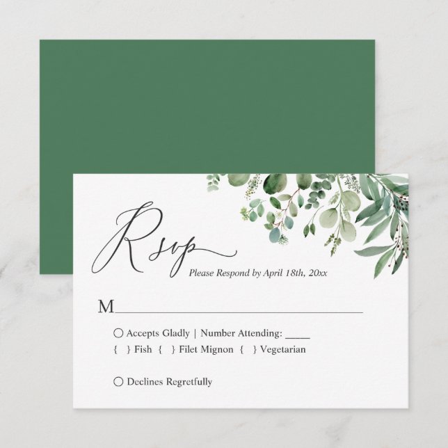 Greenery Eucalyptus Blätter Wedding RSVP Card Karte (Vorne/Hinten)