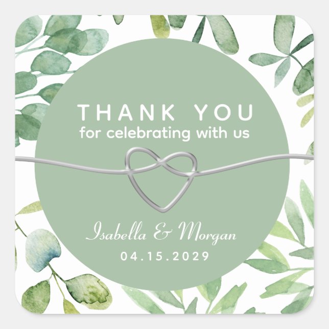 Greenery Eucalyptus Blätter Wedding Vielen Dank Quadratischer Aufkleber (Vorderseite)