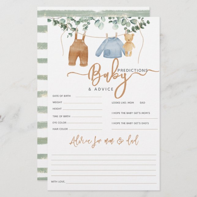 Greenery eucalyptus Boho Baby Shower Geme (Vorne/Hinten)