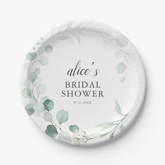 Greenery Eucalyptus Bridal Shower Paper Plate Pappteller (Vorderseite)