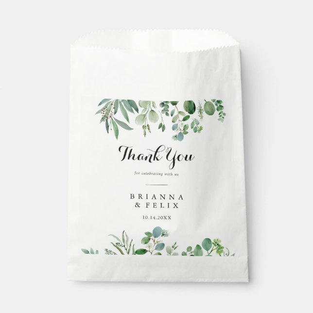Greenery Eucalyptus Calligraphy Vielen Dank für Ih Geschenktütchen (Vorderseite)