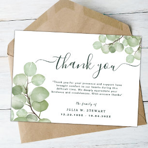 Greenery Eucalyptus Elegant Beerdigung Vielen Dank Karte
