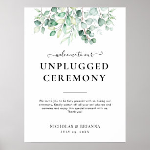 Greenery Eucalyptus Elegant Unplugged Wedding Sign Poster