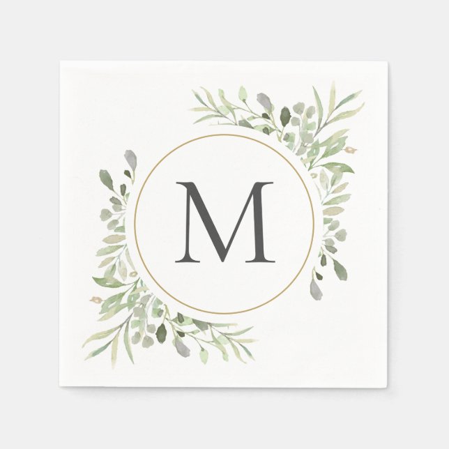 Greenery Eucalyptus Foliage Monogram Serviette (Vorderseite)