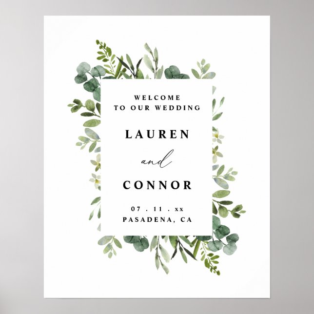 Greenery Eucalyptus Frame Wedding Welcome Sign Poster (Vorne)
