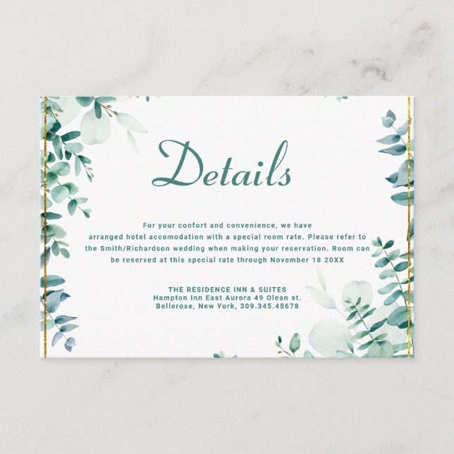 Greenery Eucalyptus Frameborder Wedding Begleitkarte (Vorderseite)
