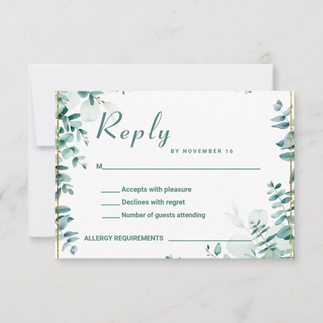 Greenery Eucalyptus Frameborder Wedding RSVP Karte (Vorderseite)