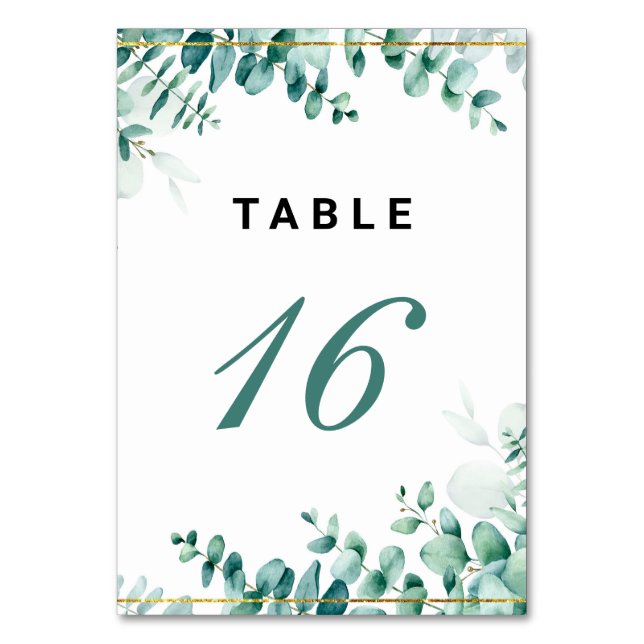 Greenery Eucalyptus Frameborder Wedding Tischnummer (Vorderseite)