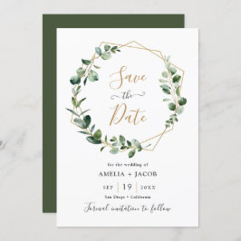 Greenery Eucalyptus Geometric Frame Save the Date Einladung