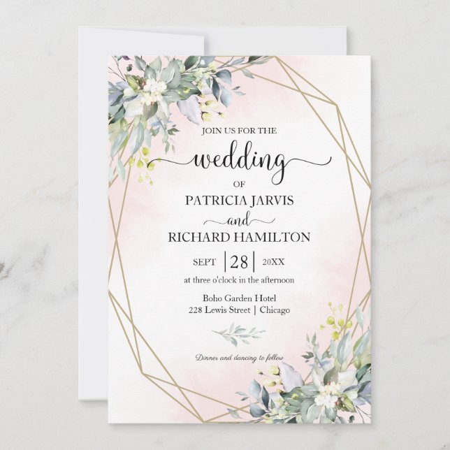 Greenery Eucalyptus Geometric Wedding Einladung (Vorderseite)