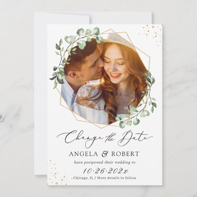 Greenery Eucalyptus Geometric Wedding Save The Date (Vorderseite)