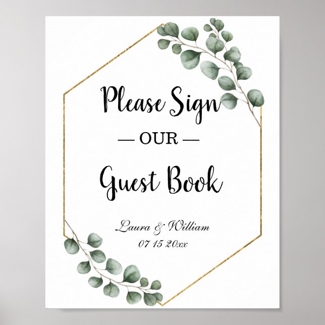 Greenery Eucalyptus Glitzer Wedding Gästebuch Zeic (Vorne)