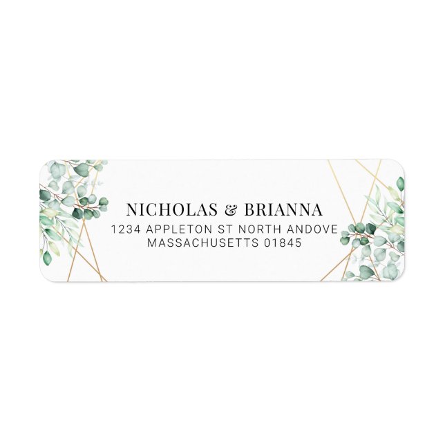 Greenery Eucalyptus Gold Elegante Rücksendeadresse (Vorne)