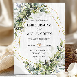 Greenery Eucalyptus Gold Geometric Wedding Einladung