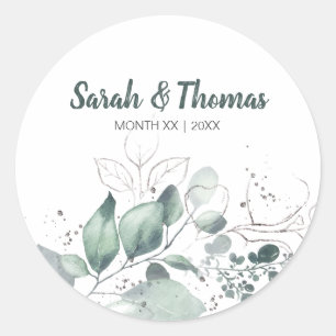 GREENERY EUCALYPTUS GREEN WATERCOLOR WEDD RUNDER AUFKLEBER